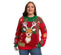 Moon Wood Christmas Jumpers for Women Funny Ugly Ladies Christmas Jumper Long Sleeve Winter Warm Knit Pullover Sweater Plus Size Floral 04 XL