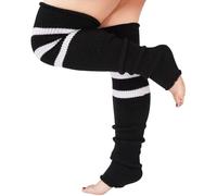 Moon Wood Plus Size Leg Warmers for Women, Long Knit Leg Warmers Over Knee Thigh High Sock, Black & White, plus