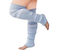 Moon Wood Plus Size Leg Warmers Thigh High Socks for Thick Thighs- Extra Long Striped Thick Over the Knee Stockings- Boot Socks, Baby Blue & White