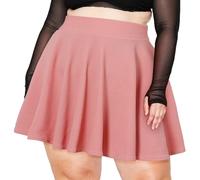 Moon Wood Plus Size Mini Skater Skirt- Basic Versatile High Waisted Flared Casual Stretchy Skirts for Women, Pink, XXX-Large