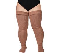 Moon Wood Plus Size Womens Thigh High Socks for Thick Thighs- Extra Long & Thick Over the Knee Stockings- Leg Warmer Boot Socks, Camel, plus size