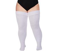 Moon Wood Women Plus Size Thigh High Socks Extra Long Striped Thick Over the Knee Socks Leg Warmer Boot Stockings Snow White