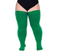 Moon Wood Women Plus Size Thigh High Socks Extra Long Striped Thick Over the Knee Socks Leg Warmer Boot Stockings Emerald Green