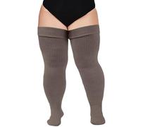 Moon Wood Women Plus Size Thigh High Socks Extra Long Striped Thick Over the Knee Socks Leg Warmer Boot Stockings Bean Paste