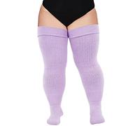 Moon Wood Women Plus Size Thigh High Socks Extra Long Striped Thick Over the Knee Socks Leg Warmer Boot Stockings Lavender