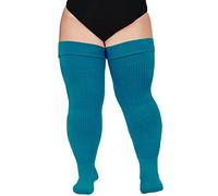 Moon Wood Women Plus Size Thigh High Socks Extra Long Striped Thick Over the Knee Socks Leg Warmer Boot Stockings Blue Raspberry