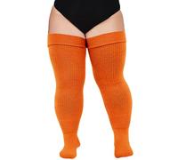 Moon Wood Women Plus Size Thigh High Socks Extra Long Striped Thick Over the Knee Socks Leg Warmer Boot Stockings Rusty Pumpkin