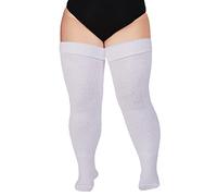 Moon Wood Women Plus Size Thigh High Socks Extra Long Striped Thick Over the Knee Socks Leg Warmer Boot Stockings Snow White