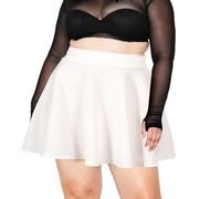Moon Wood Women Plus Size Versatile High Waist Flared Casual Stretchy Mini Skater Skirt, White, L