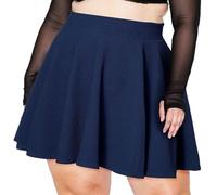 Moon Wood Women's Basic Mini Skater Skirt Stretch High Waist Casual Pleated Skirt Flared Pull On Skirt Skirts Large Sizes, Navy, 5XL