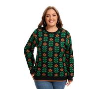 Moon Wood Womens Jumper Winter Warm Jacquard Knit Pullover Oversized Casual Long Sleeve Sweater with Crew Neck Plus Size Floral 05 XL