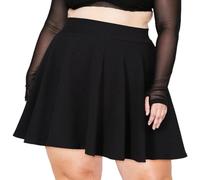 Moon Wood Women's Ladies Black Mini Skater Skirt - Plus Size Elasticated Waisted Flared Casual Pleated Skirts UK 3XL