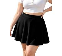 Moon Wood Women's Ladies Black Mini Skater Skirt - Plus Size Elasticated Waisted Flared Casual Pleated Skirts UK 3XL