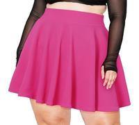 Moon Wood Women's Ladies Mini Skater Skirt - Plus Size Elasticated Waisted Flared Casual Pleated Skirts Rose Pink 3XL