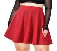 Moon Wood Women's Ladies Mini Skater Skirt - Plus Size Elasticated Waisted Flared Casual Pleated Skirts Red 4XL