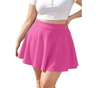 Moon Wood Women's Ladies Mini Skater Skirt - Plus Size Elasticated Waisted Flared Casual Pleated Skirts Rose Pink 4XL
