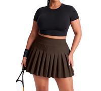 Moon Wood Women's Mini Skirts with Shorts Stretchy Waist Casual Tennis Skorts Versatile A-Line Pleated Skirt Plus Size