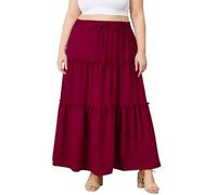 Moon Wood Women's Plus Size Maxi Skirt High Waisted Ruffles A Line Flowy Long Skirts Ladies Beach Skirts with Pockets Wine Red 4XL