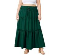 Moon Wood Women's Plus Size Maxi Skirt High Waisted Ruffles A Line Flowy Long Skirts Ladies Beach Skirts with Pockets Green 3XL