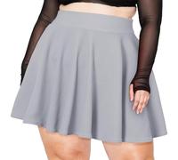 Moon Wood Women's Plus Size Mini Skater Skirt- Basic Versatile High Waisted Flared Casual Stretchy Skirts, Grey, XL Plus