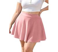 Moon Wood Women's Plus Size Mini Skater Skirt- Basic Versatile High Waisted Flared Casual Stretchy Skirts, Pink, L Plus