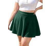 Moon Wood Women's Plus Size Mini Skater Skirt- Basic Versatile High Waisted Flared Casual Stretchy Skirts, Dark Green, XXX-Large