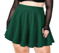 Moon Wood Women's Plus Size Mini Skater Skirt- Basic Versatile High Waisted Flared Casual Stretchy Skirts, Dark Green, XXX-Large
