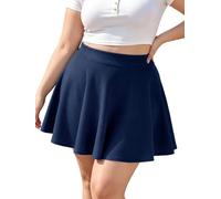 Moon Wood Women's Plus Size Mini Skater Skirt- Basic Versatile High Waisted Flared Casual Stretchy Skirts, Navy, L Plus