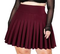 Moon Wood Women's Plus Size Pleated Tennis Skirt- Girls High Waist Athletic Golf Skirts with Shorts, Wine Red, XXL Plus