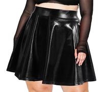 Moon Wood Women's Plus Size Sparkly Metallic Shiny Flared Mini Skater Skirt UK Black L