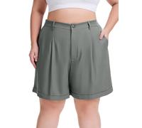 Moon Wood Womens Shorts Summer Drawstring Elastic High Waist Ladies Baggy Shorts Solid Color Casual Short with Pockets Grey 3XL