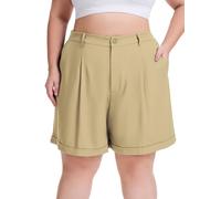 Moon Wood Womens Shorts Summer Drawstring Elastic High Waist Ladies Baggy Shorts Solid Color Casual Short with Pockets Khaki 5XL