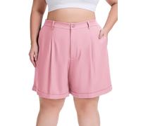 Moon Wood Womens Shorts Summer Drawstring Elastic High Waist Ladies Baggy Shorts Solid Color Casual Short with Pockets Pink 3XL