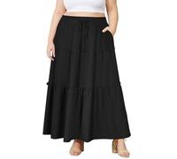 Moon Wood Women's Skirts Summer Maxi Long Skirt High Waist Flowy Ruffle Tiered A Line Skirts with Pockets Plus Size