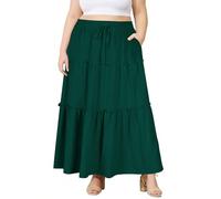 Moon Wood Women's Skirts Summer Maxi Long Skirt High Waist Flowy Ruffle Tiered A Line Skirts with Pockets Plus Size Green 4XL