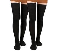 Moon Wood Women's Thigh High Socks Extra Long 2 Pack Over The Knee Cotton Knit Socks Thick Warmer Soft Tall Long Boot Stockings Leg Warmers Black