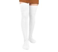 Moon Wood 2025 Women White Over The Knee Socks Thigh High Socks Extra Long Cotton Knit Warm Thick Tall Long Boot Stockings Leg Warmers