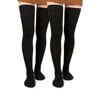 Moon Wood 2025 Women 2 Pairs Black Over The Knee Socks Thigh High Socks Extra Long Cotton Knit Warm Thick Tall Long Boot Stockings Leg Warmers