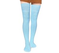 Moon Wood Women's Thigh High Socks Extra Long Over The Knee Cotton Knit Socks Thick Warmer Soft Tall Long Boot Stockings Leg Warmers Baby Blue