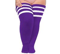 Moon Wood Womens Thigh High Socks Plus Size Extra Long Striped Thick Over the Knee Socks Leg Warmer Boot Stockings Purple & White