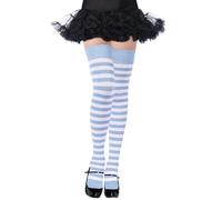 Moon Wood Womens Thigh High Socks Striped Knee High Socks Extra Long Cotton Knit Over the Knee Socks for Halloween, Baby Blue & White, One size