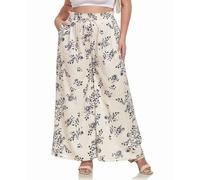 Moon Wood Womens Wide Leg Pants Plus Size Printed Flowy Palazzo Trousers Lounge Summer Pants Floral Beach Trousers with Pockets Printing 02 4XL