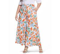Moon Wood Womens Wide Leg Pants Plus Size Printed Flowy Palazzo Trousers Lounge Summer Pants Floral Beach Trousers with Pockets Printing 01 4XL