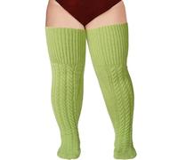 Moon Wood Wool Easter Green Thigh High Socks for Women Warm Thick Cable Knitted Leg Warmers Extra Long Over the Knee Boot Socks Plus Size