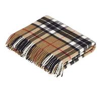 Moon Wool Plaid Throw Blanket, Merino Labmswool, Camel Thompson Tartan, Made in UK