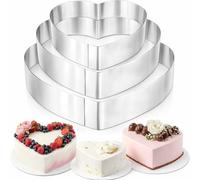 Moon3X® 3 Pcs Stainless Steel Cake Baking Moulds Heart Shape Cake Tin 10/15 / 20 CM Ideal for Wedding Cake Mould Set and Dessert Mould Baking Biscuits Decorating Cakes