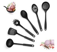 Moon3X® Nylon Kitchen Utensil Set for Cooking 6Pcs Non-Stick Black 30cm Cooking Utensils, Spatulas, Soup ladle, Slotted Spatula, Slotted Spoon, Serving Spoon, Spaghetti Server