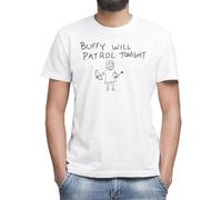Moonai Buffy Will Patrol Tonight Men's Classic Grey T-Shirt Crew Neck Short Sleeves, white, XL