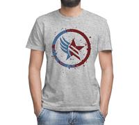 Moonai Mass Effect Renegade:Paragon Combo Splatter Men's Classic Grey T-Shirt Crew Neck Short Sleeves, grey, 4XL