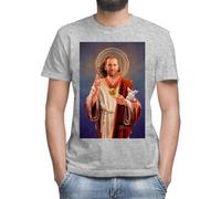 Moonai Nicolas Cage, Saint Nicolas of Cage Jesus Portrait Men's Classic Grey T-Shirt Crew Neck Short Sleeves, grey, L